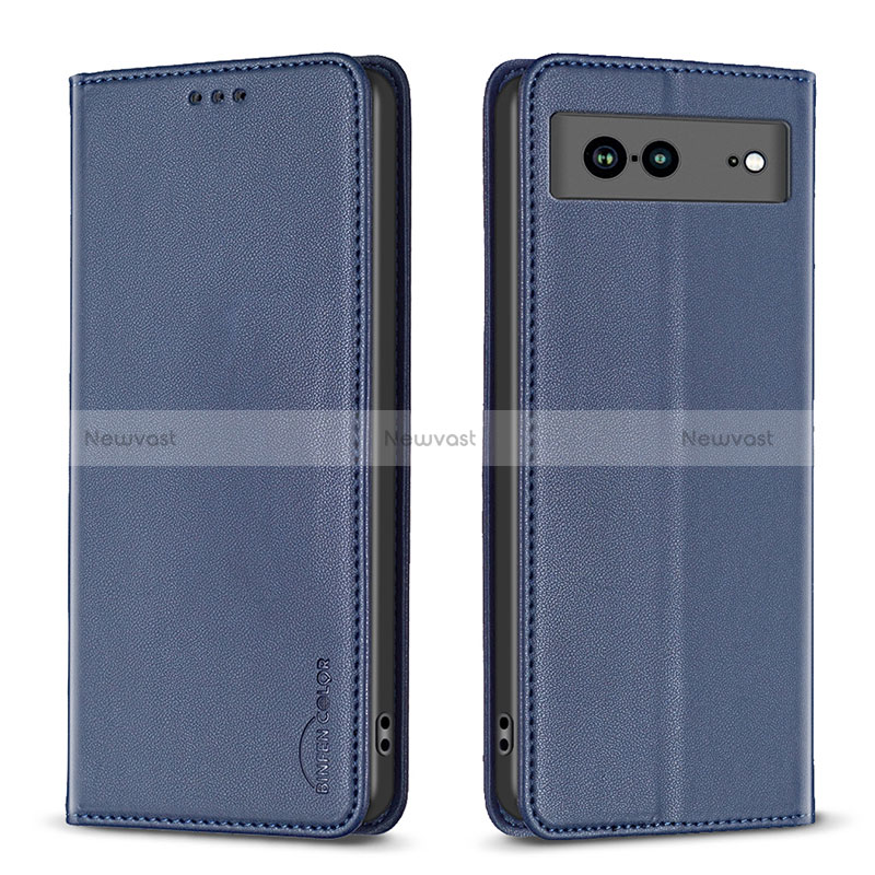 Leather Case Stands Flip Cover Holder B17F for Google Pixel 7a 5G Blue