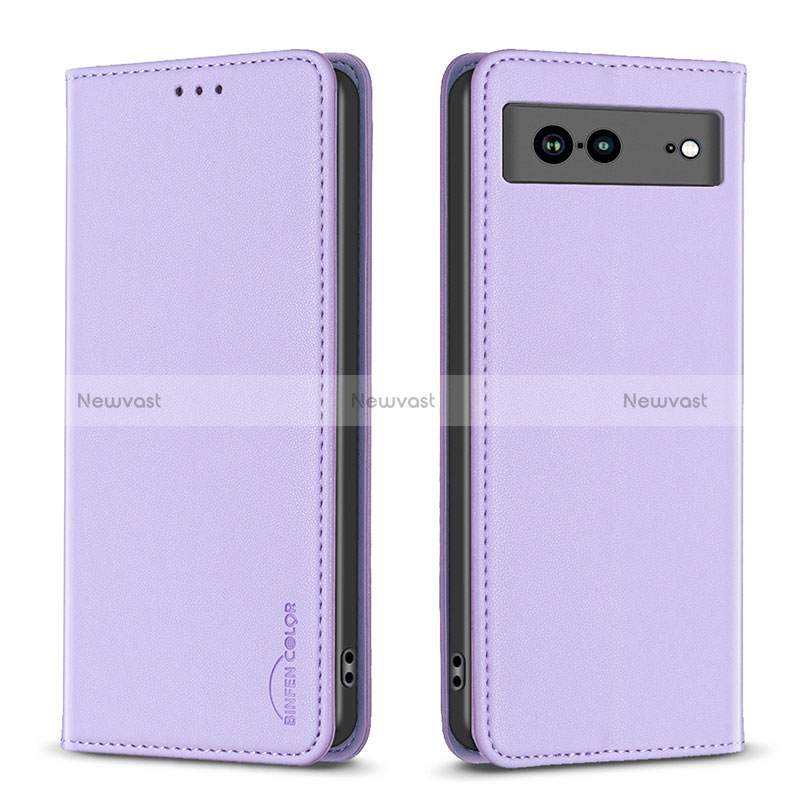 Leather Case Stands Flip Cover Holder B17F for Google Pixel 7a 5G Clove Purple