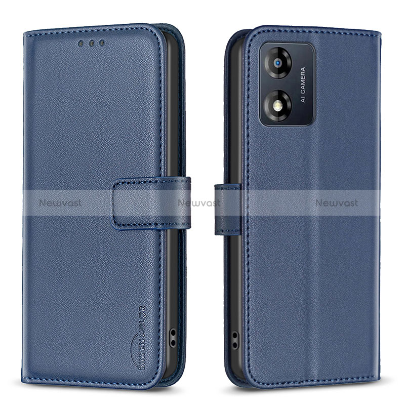 Leather Case Stands Flip Cover Holder B17F for Motorola Moto E13 Blue