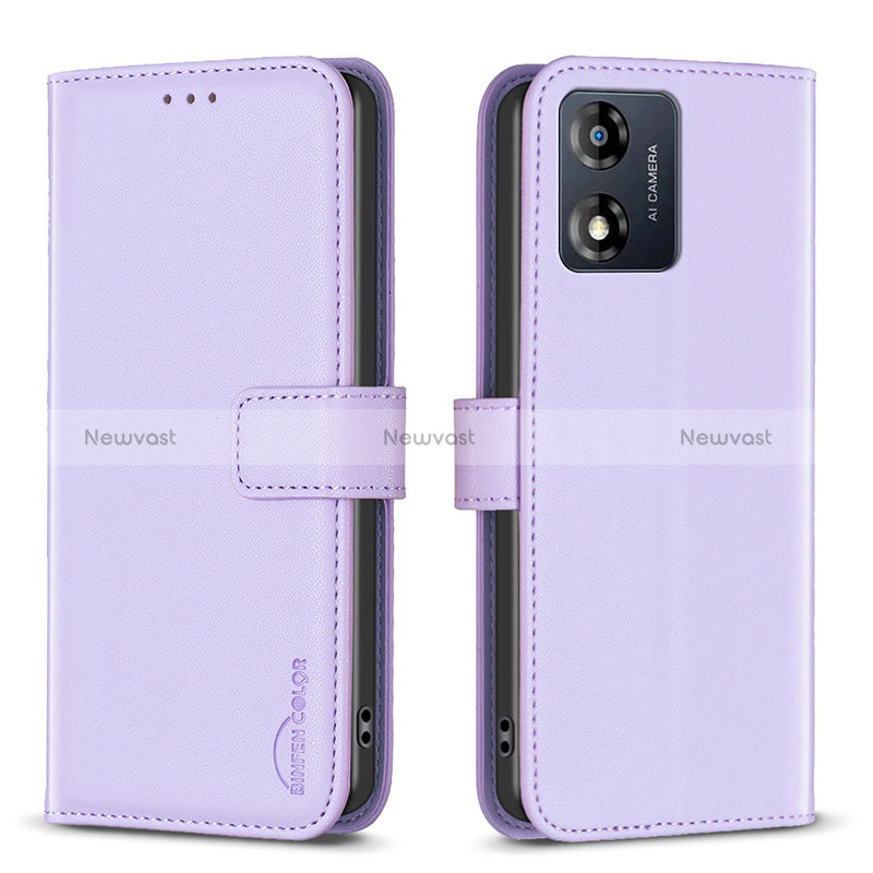 Leather Case Stands Flip Cover Holder B17F for Motorola Moto E13 Clove Purple