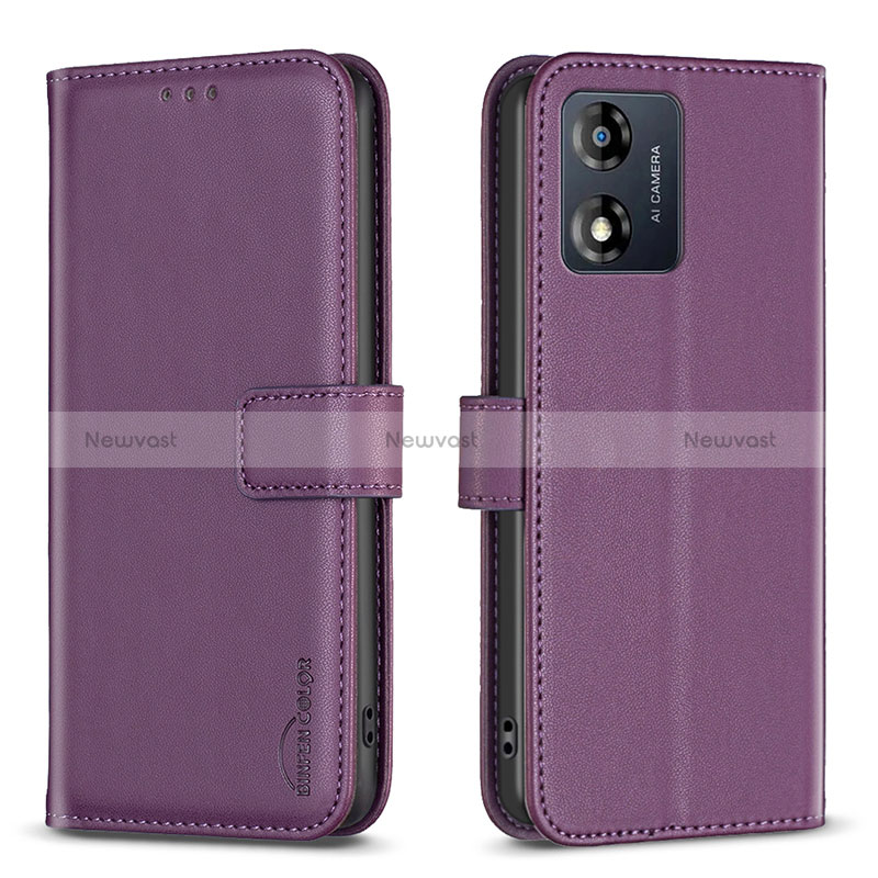 Leather Case Stands Flip Cover Holder B17F for Motorola Moto E13 Purple