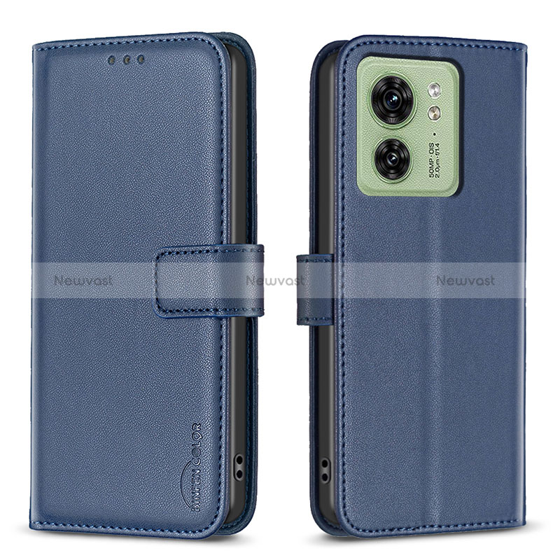 Leather Case Stands Flip Cover Holder B17F for Motorola Moto Edge 40 5G Blue