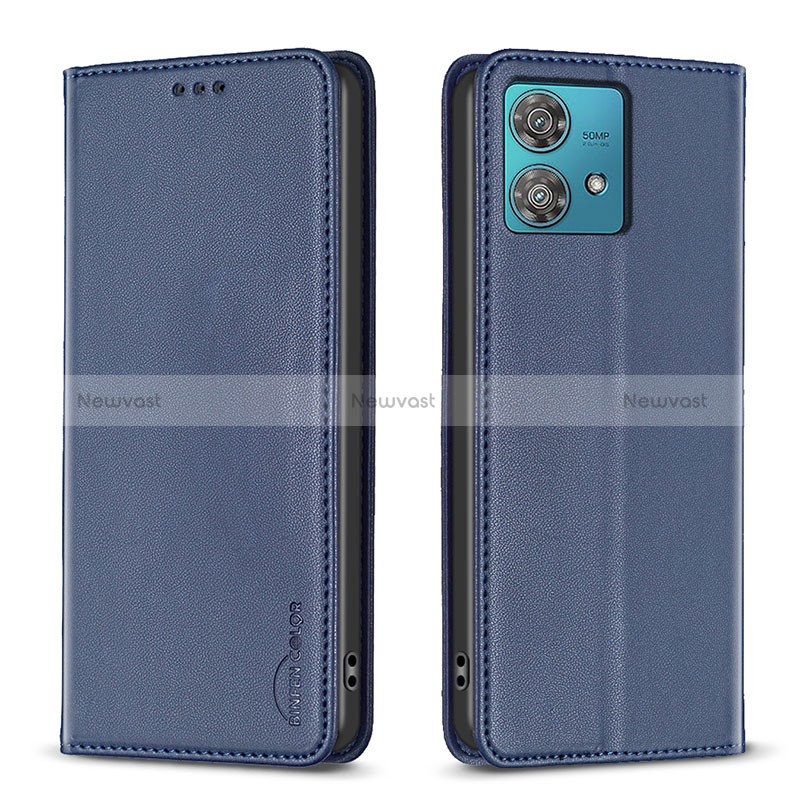 Leather Case Stands Flip Cover Holder B17F for Motorola Moto Edge 40 Neo 5G Blue