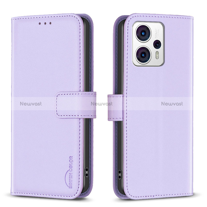 Leather Case Stands Flip Cover Holder B17F for Motorola Moto G23 Clove Purple