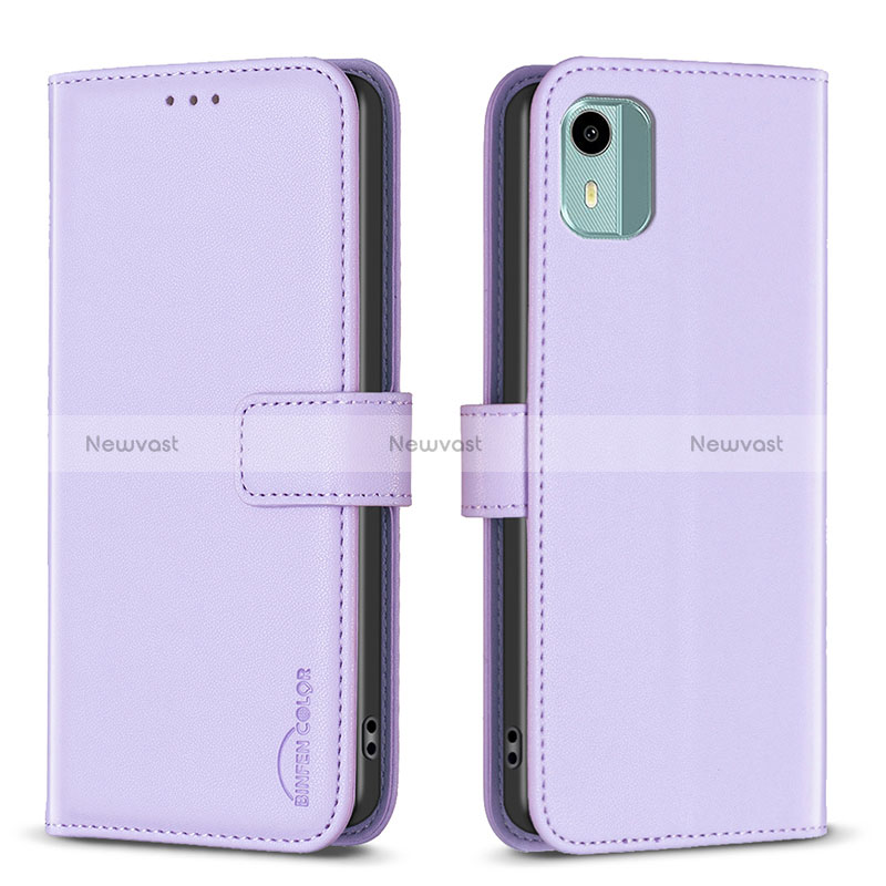 Leather Case Stands Flip Cover Holder B17F for Nokia C12 Plus Clove Purple