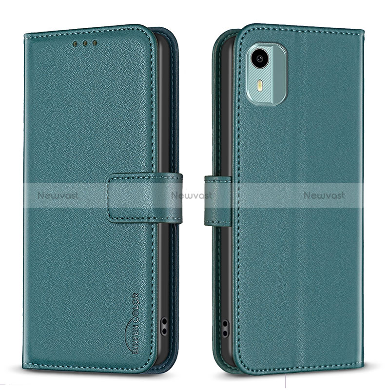 Leather Case Stands Flip Cover Holder B17F for Nokia C12 Plus Green