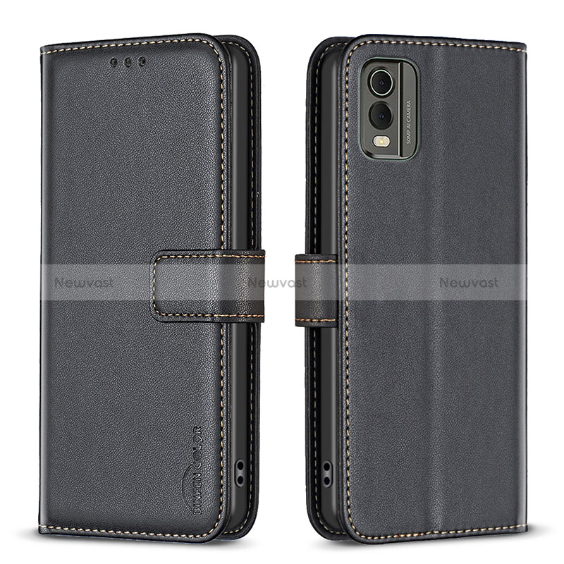 Leather Case Stands Flip Cover Holder B17F for Nokia C210 Black