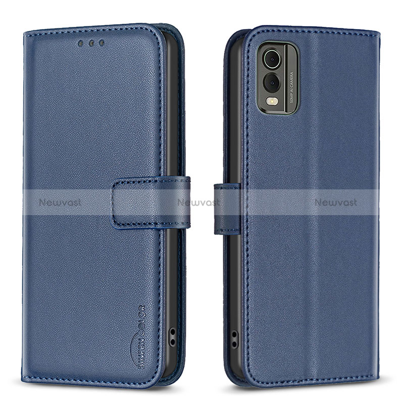 Leather Case Stands Flip Cover Holder B17F for Nokia C210 Blue