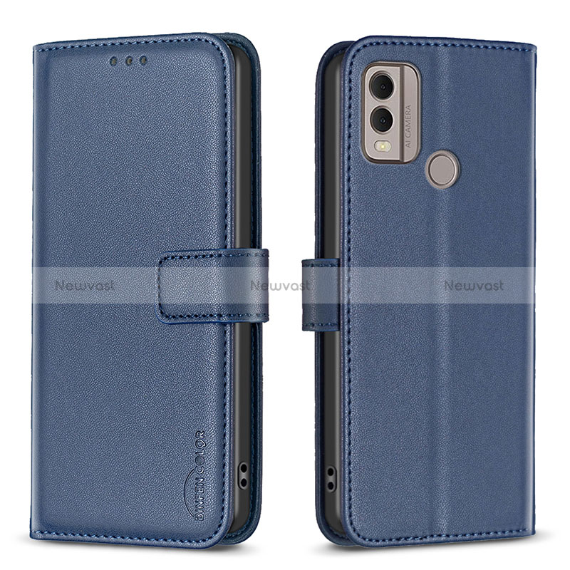 Leather Case Stands Flip Cover Holder B17F for Nokia C22 Blue