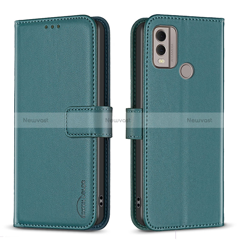 Leather Case Stands Flip Cover Holder B17F for Nokia C22 Green