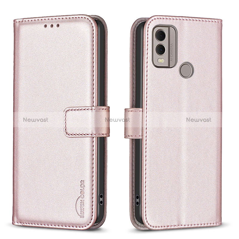 Leather Case Stands Flip Cover Holder B17F for Nokia C22 Rose Gold