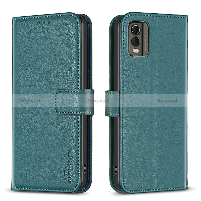 Leather Case Stands Flip Cover Holder B17F for Nokia C32 Green