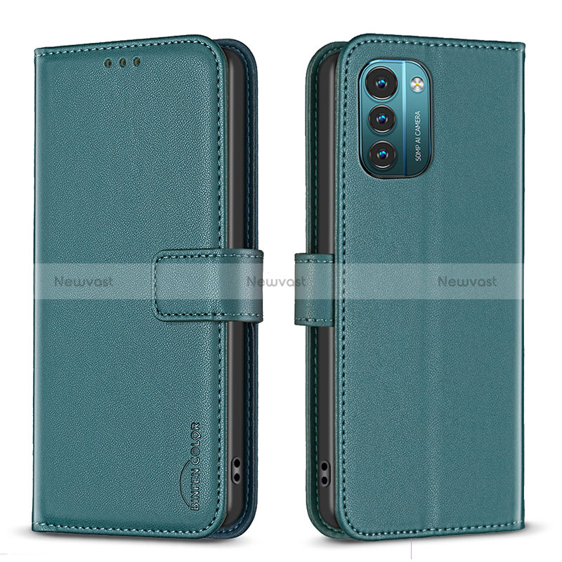 Leather Case Stands Flip Cover Holder B17F for Nokia G11 Green