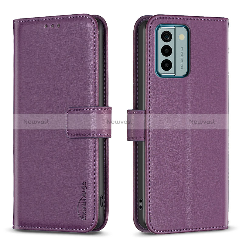 Leather Case Stands Flip Cover Holder B17F for Nokia G22 Purple