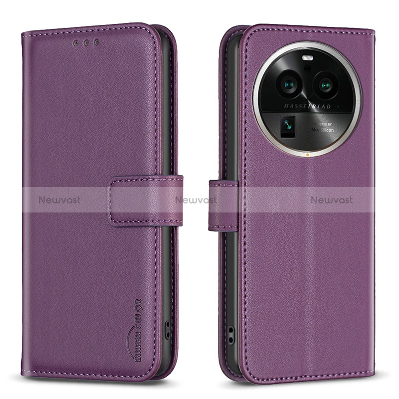 Leather Case Stands Flip Cover Holder B17F for Oppo Find X6 5G Purple