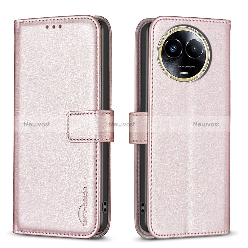 Leather Case Stands Flip Cover Holder B17F for Realme 11 5G Rose Gold