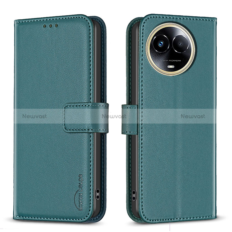 Leather Case Stands Flip Cover Holder B17F for Realme V50 5G Green
