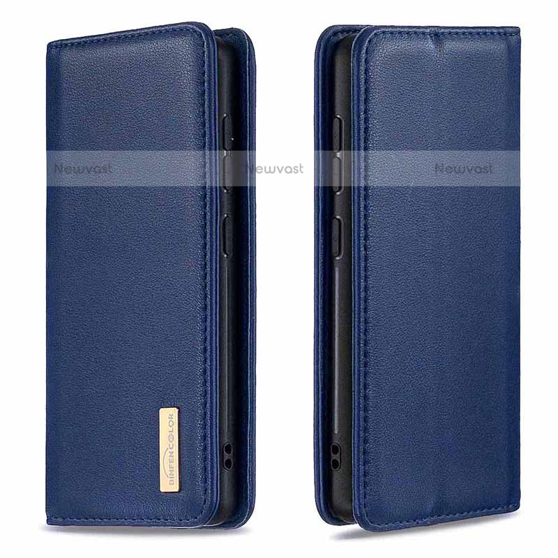 Leather Case Stands Flip Cover Holder B17F for Samsung Galaxy A20 Blue