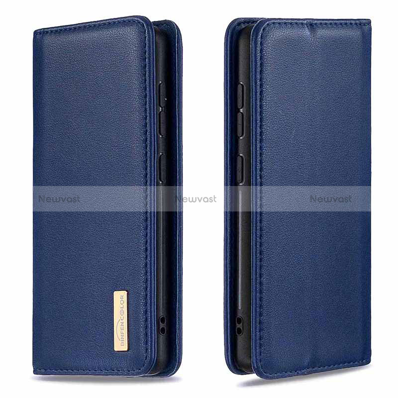 Leather Case Stands Flip Cover Holder B17F for Samsung Galaxy A21 Blue