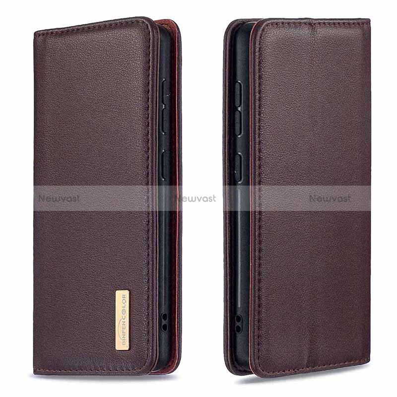 Leather Case Stands Flip Cover Holder B17F for Samsung Galaxy A30 Brown