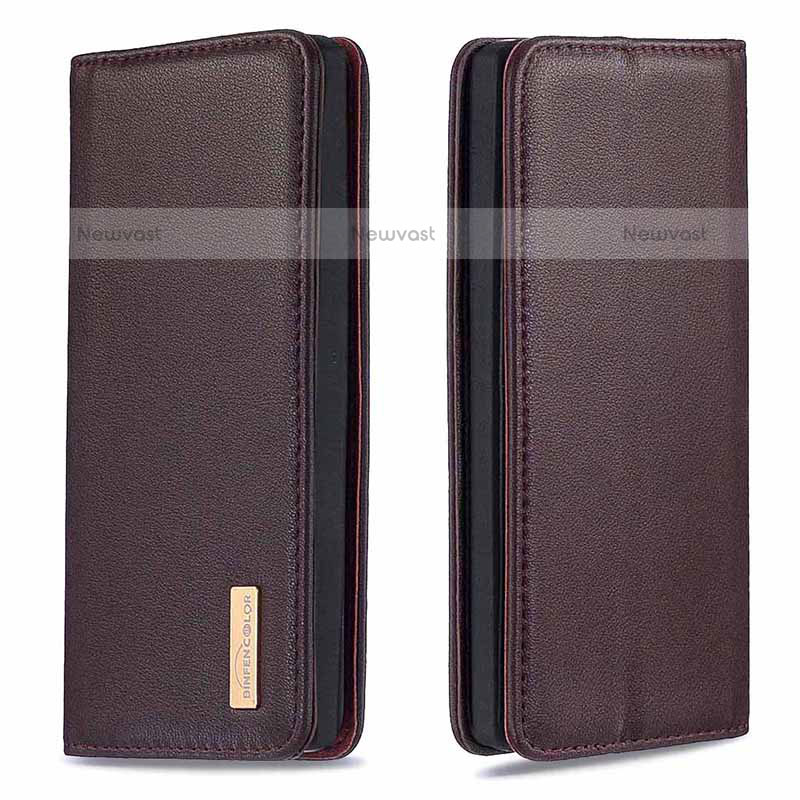 Leather Case Stands Flip Cover Holder B17F for Samsung Galaxy Note 10 Plus 5G Brown