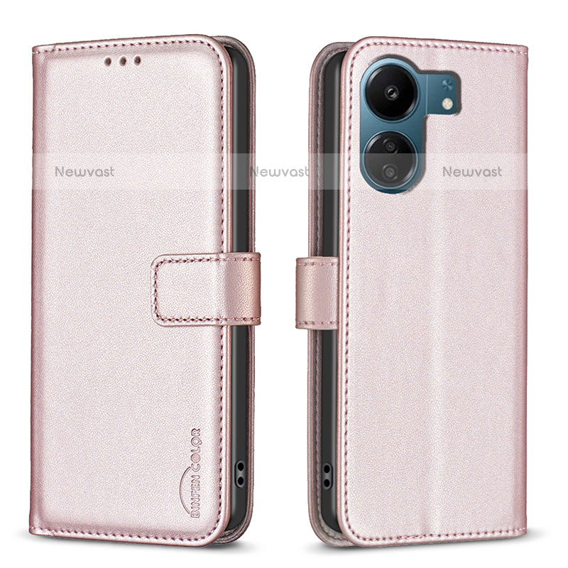 Leather Case Stands Flip Cover Holder B17F for Xiaomi Poco C65 Rose Gold