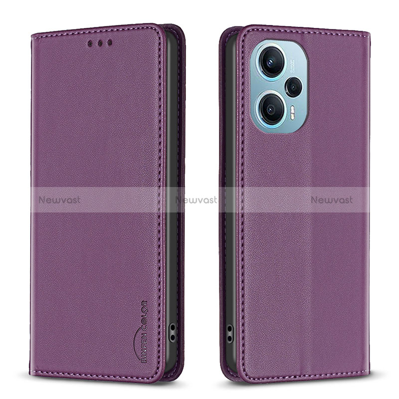 Leather Case Stands Flip Cover Holder B17F for Xiaomi Poco F5 5G Purple