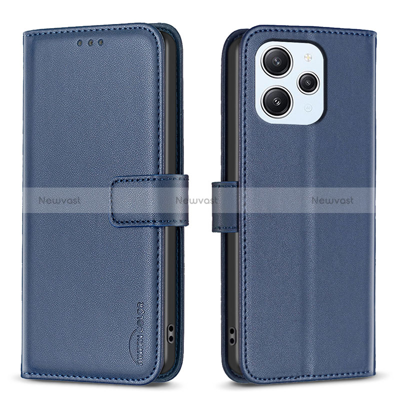 Leather Case Stands Flip Cover Holder B17F for Xiaomi Redmi 12 4G Blue