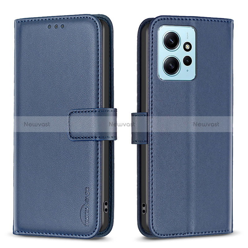 Leather Case Stands Flip Cover Holder B17F for Xiaomi Redmi Note 12 4G Blue