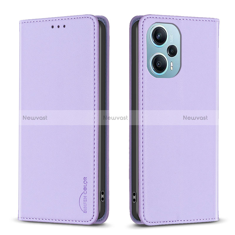 Leather Case Stands Flip Cover Holder B17F for Xiaomi Redmi Note 12 Turbo 5G Clove Purple