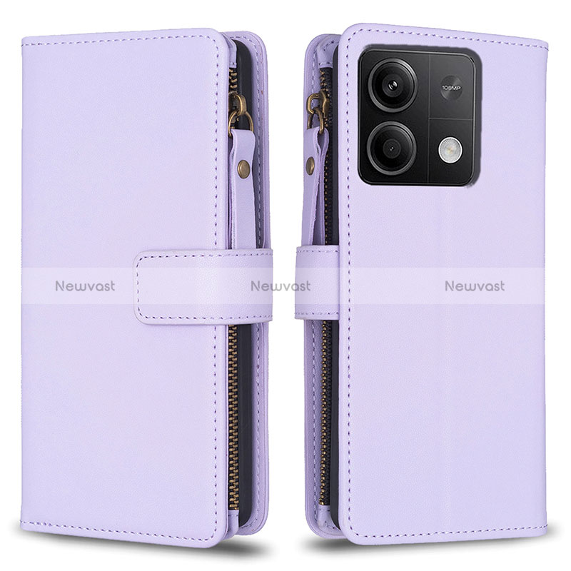 Leather Case Stands Flip Cover Holder B17F for Xiaomi Redmi Note 13 5G Clove Purple