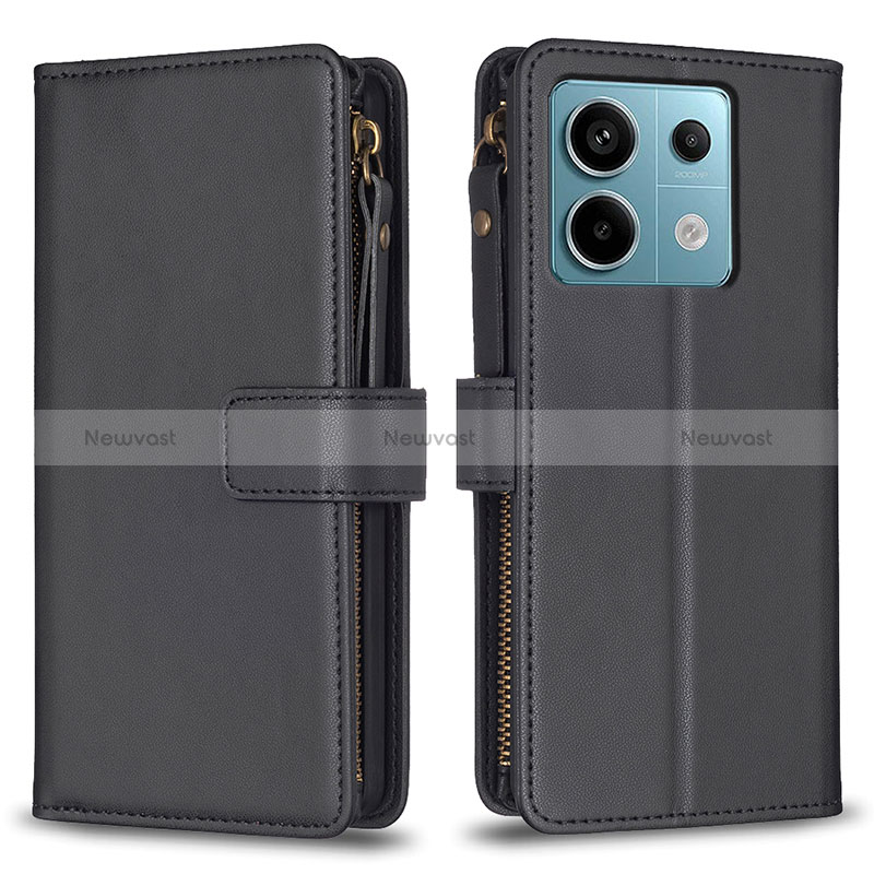 Leather Case Stands Flip Cover Holder B17F for Xiaomi Redmi Note 13 Pro 5G Black