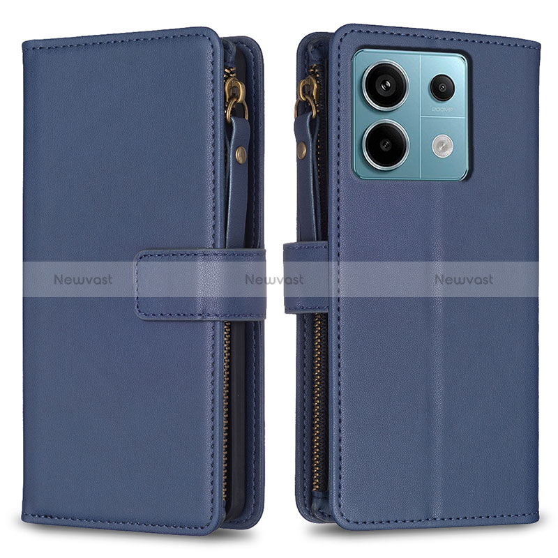 Leather Case Stands Flip Cover Holder B17F for Xiaomi Redmi Note 13 Pro 5G Blue