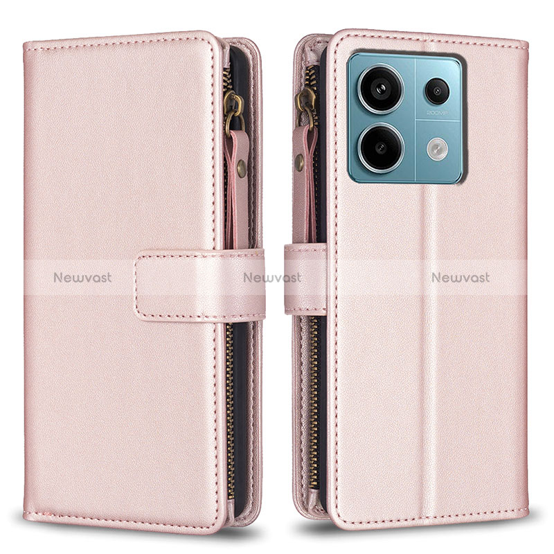 Leather Case Stands Flip Cover Holder B17F for Xiaomi Redmi Note 13 Pro 5G Rose Gold