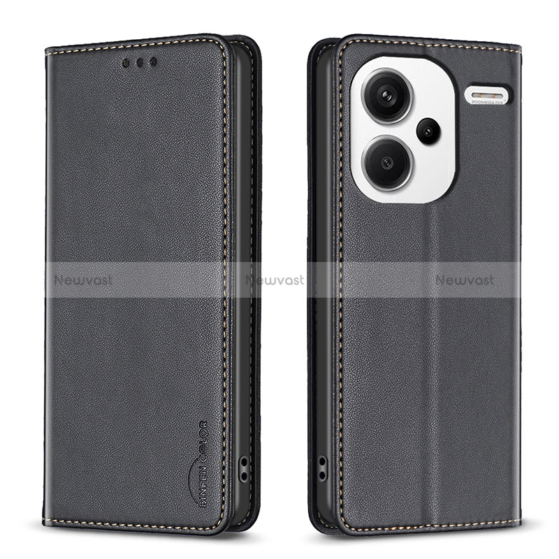 Leather Case Stands Flip Cover Holder B17F for Xiaomi Redmi Note 13 Pro+ Plus 5G Black