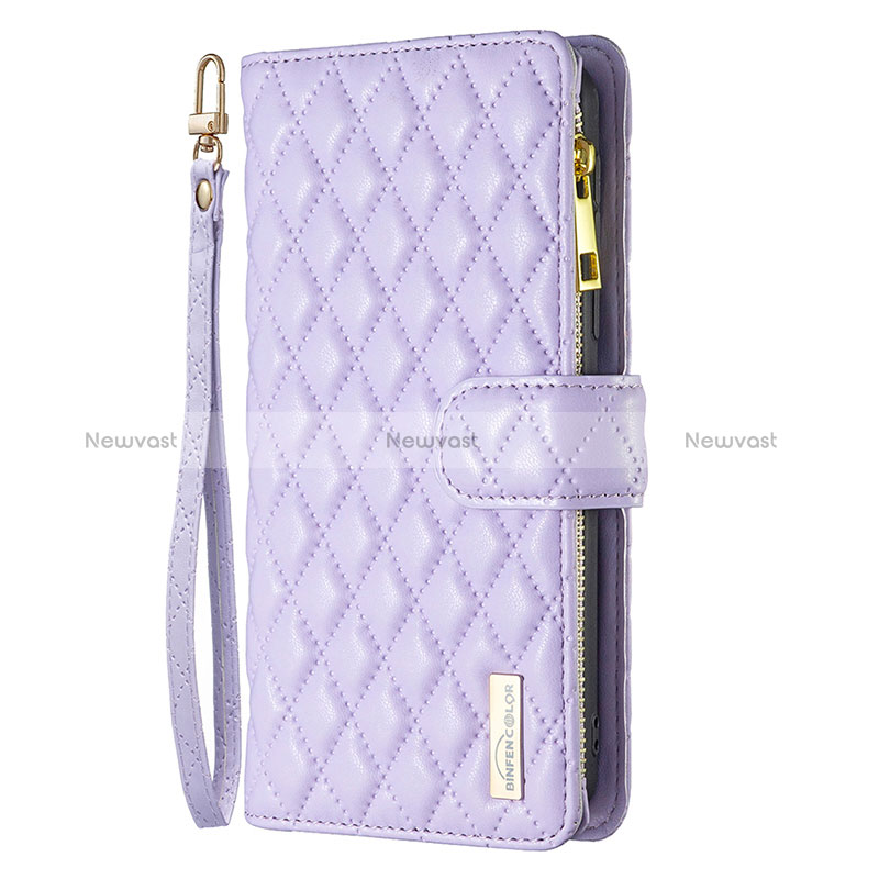 Leather Case Stands Flip Cover Holder B18F for Oppo A79 5G Purple