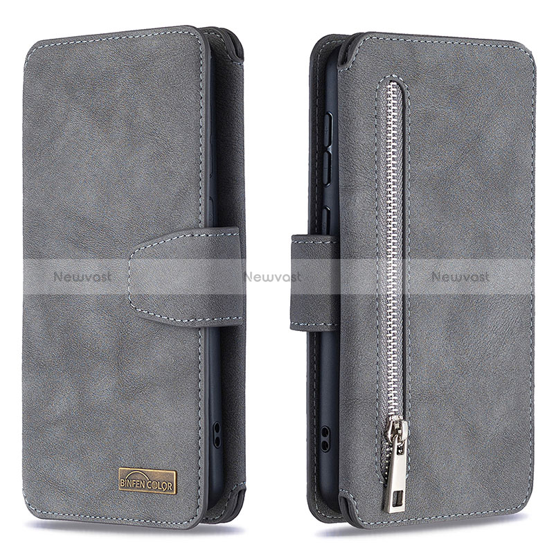 Leather Case Stands Flip Cover Holder B18F for Samsung Galaxy A30S Gray