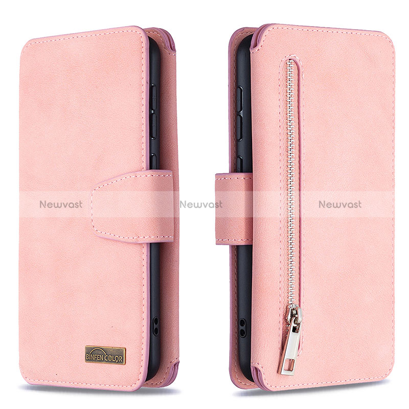 Leather Case Stands Flip Cover Holder B18F for Samsung Galaxy A30S Rose Gold