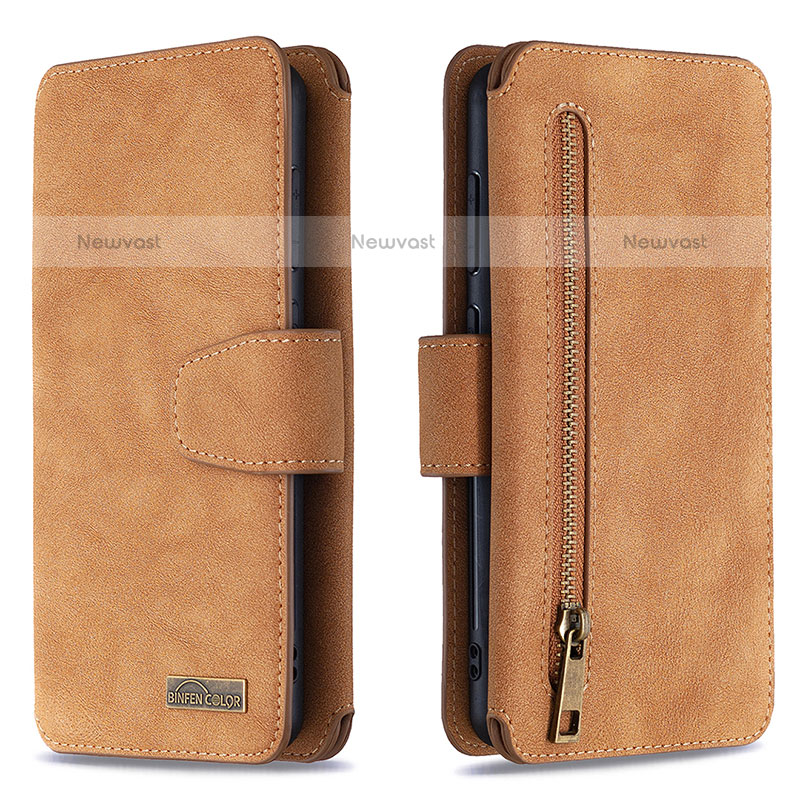 Leather Case Stands Flip Cover Holder B18F for Samsung Galaxy A31 Brown
