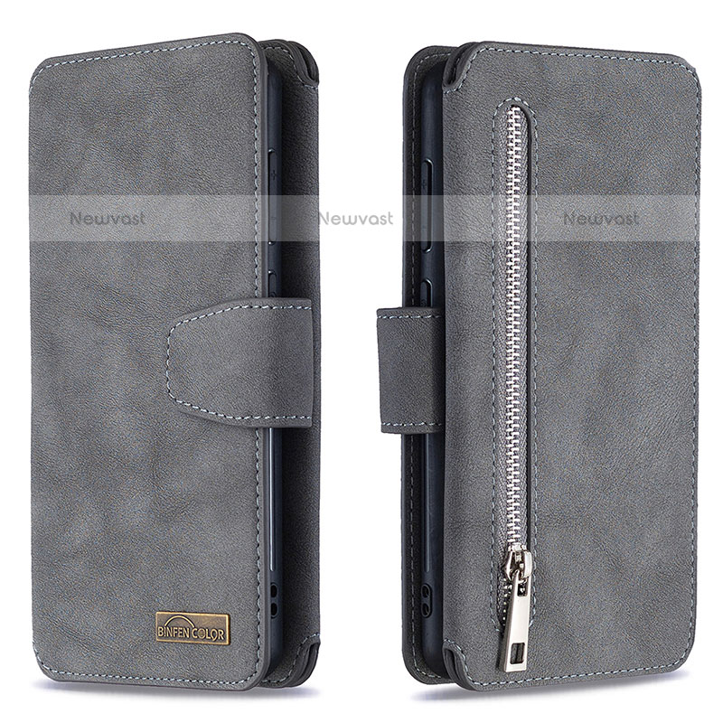 Leather Case Stands Flip Cover Holder B18F for Samsung Galaxy A31 Gray