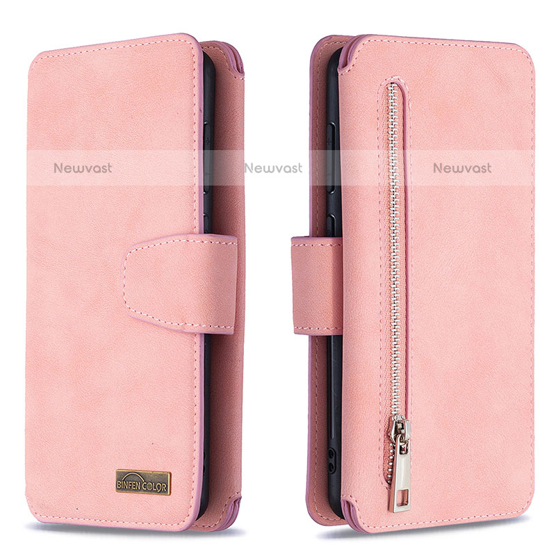 Leather Case Stands Flip Cover Holder B18F for Samsung Galaxy A31 Rose Gold