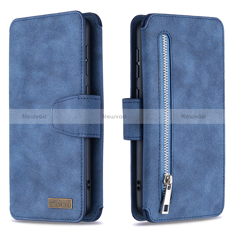 Leather Case Stands Flip Cover Holder B18F for Samsung Galaxy A50S Blue