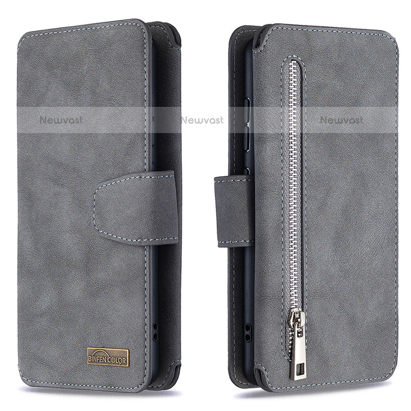 Leather Case Stands Flip Cover Holder B18F for Samsung Galaxy A51 4G Gray