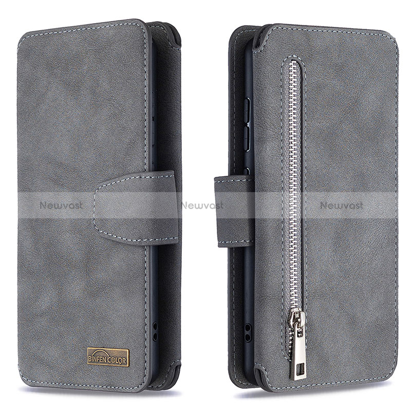 Leather Case Stands Flip Cover Holder B18F for Samsung Galaxy A51 5G Gray