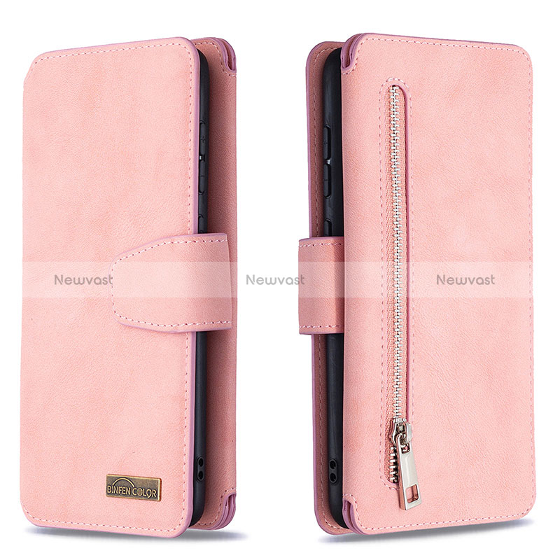 Leather Case Stands Flip Cover Holder B18F for Samsung Galaxy A70S Rose Gold