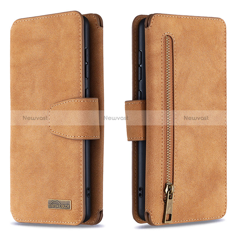 Leather Case Stands Flip Cover Holder B18F for Samsung Galaxy A71 5G Brown