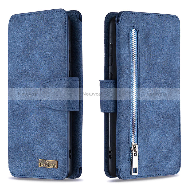 Leather Case Stands Flip Cover Holder B18F for Samsung Galaxy A81 Blue