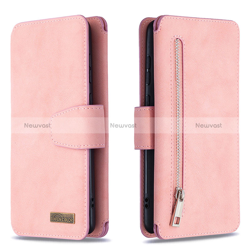 Leather Case Stands Flip Cover Holder B18F for Samsung Galaxy A81 Rose Gold