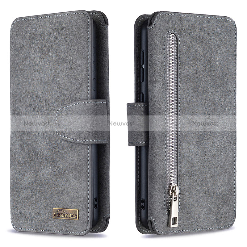 Leather Case Stands Flip Cover Holder B18F for Samsung Galaxy M10S Gray