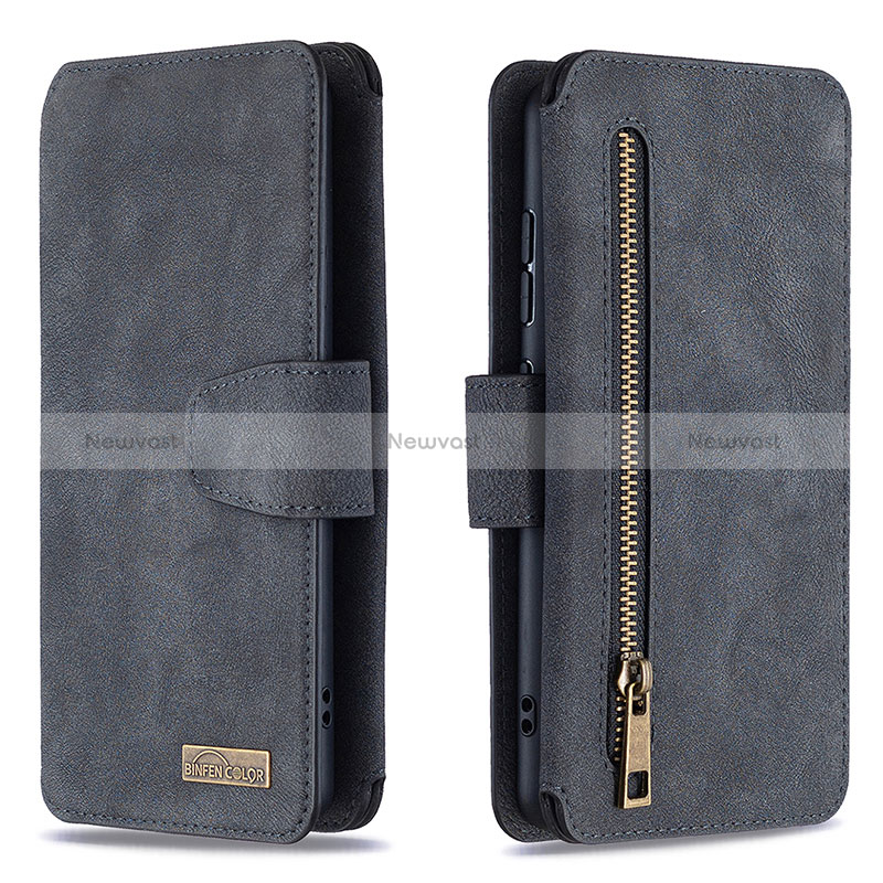 Leather Case Stands Flip Cover Holder B18F for Samsung Galaxy M40S Black